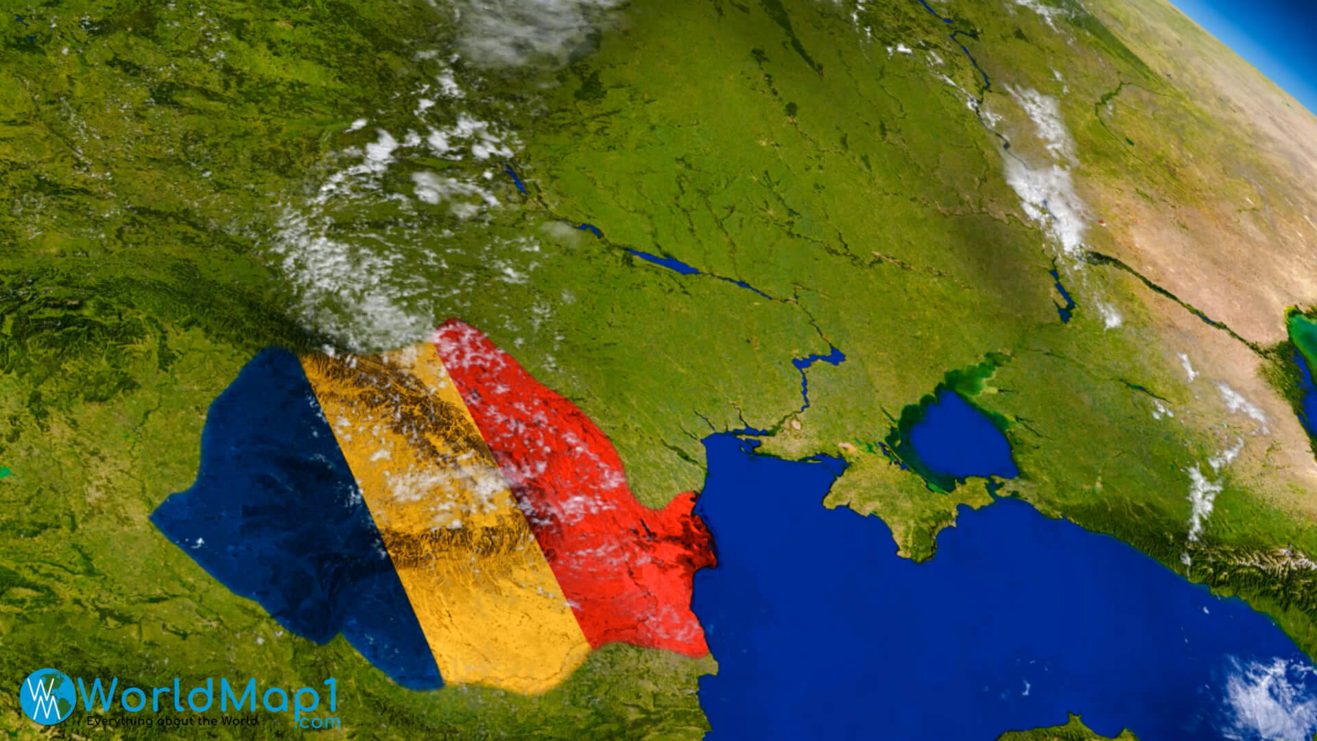 Carte de la Roumanie avec la Moldavie et l'Ukraine